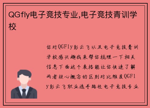 QGfly电子竞技专业,电子竞技青训学校